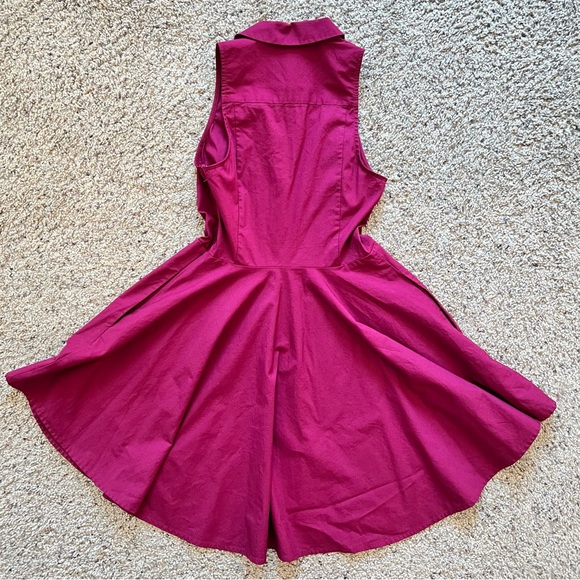 Express Fit and Flare Sleeveless Collared Dress | Color: Burgundy - Picture 3 of 11